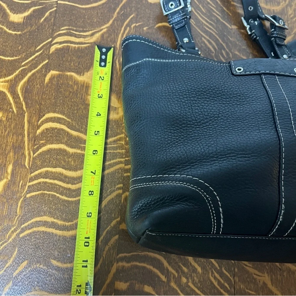 Coach Hamilton Black Pebbled Leather Tote with Buckle Straps & a photo bag charm